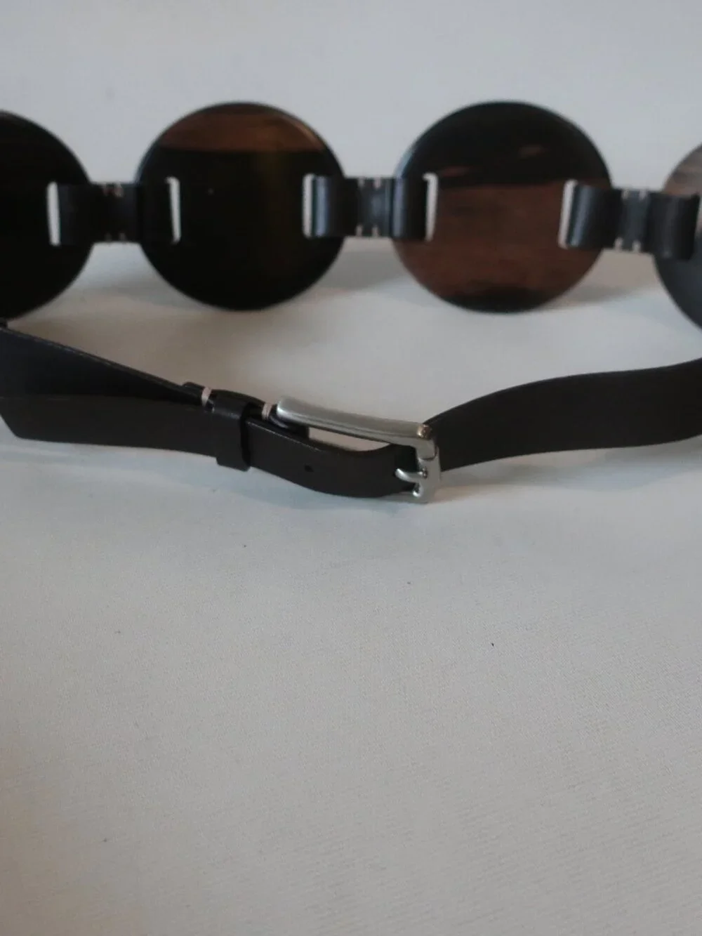 Womens Michael Kors Dark Brown (Item-5) Leather Wood Disc Waist Belt M-L